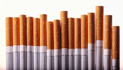 Cigarettes lined up close up, smoking 
