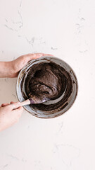 Bowl with chocolate batter