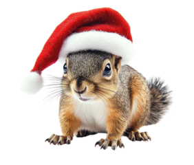sitting squirrel with christmas hat