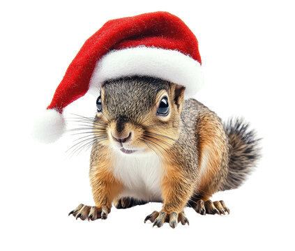 sitting squirrel with christmas hat