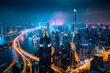 Fototapeta premium city ​​at night, city with large buildings