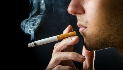 Smoking a cigarette closeup, nicotine addiction