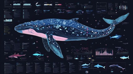Whale Conservation Awareness Infographic, visually engaging design featuring key statistics and facts about conservation efforts to educate and inspire action for marine life protection.