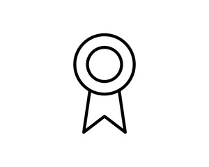 Medal with ribbon premium quality vector icon. Best choice label, certified badge, approval chec or award guarantee.