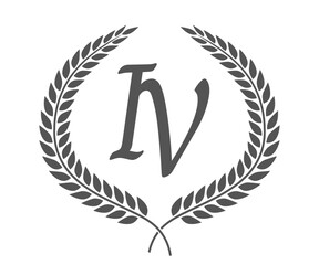 Initial letter I and V, IV monogram logo design with laurel wreath. Luxury calligraphy font.