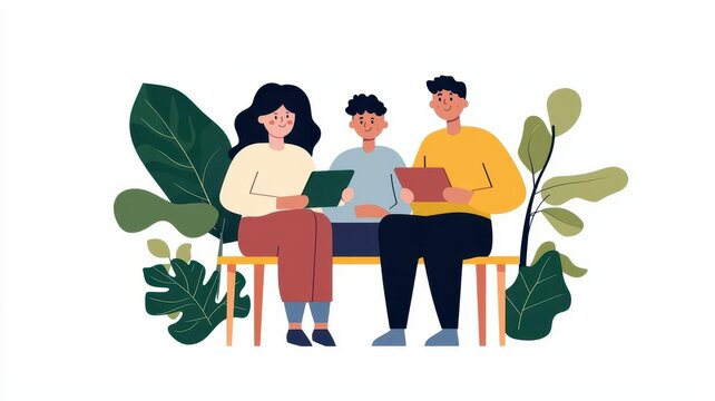 Family using a digital wallet together, representing shared finances and digital banking for all ages, Wallet family shared, Inclusive digital finance