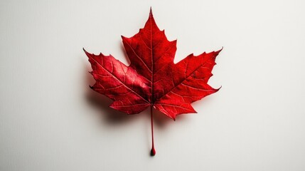 Single Red Maple Leaf on White Background