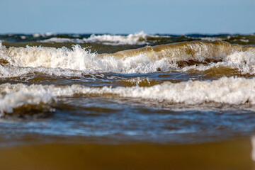 Latvia Rigas Gulf Jurmala coast waves front view