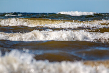 Latvia Rigas Gulf Jurmala coast waves front view