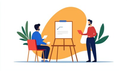 Employee training session, interactive learning, flat design illustration