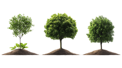 A visual representation of tree growth stages, showcasing a small sapling to a fully grown tree, symbolizing nature's progress.