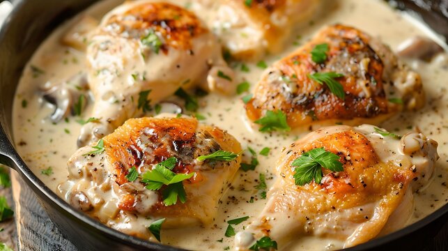Creamy sauce prepared in a dutch oven is a recipe for chicken fricassee