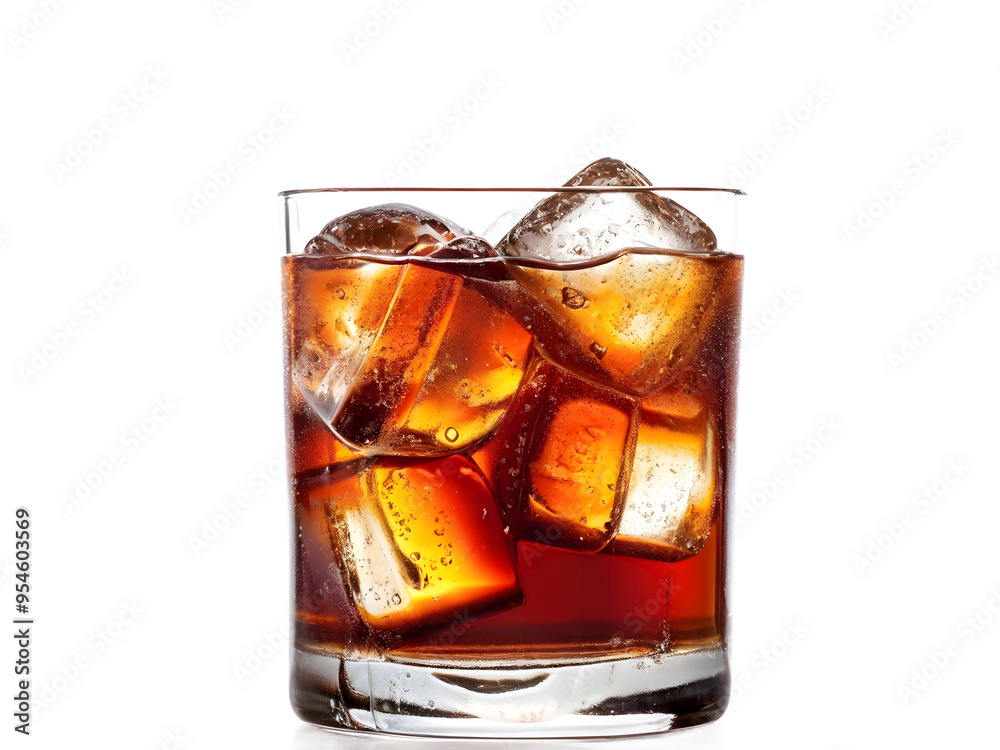 Wall mural a glass of coke with ice cubes isolated on transparent background.
