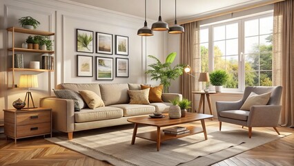 Soft gray walls provide a serene backdrop for a stylish living room featuring a plush sectional sofa, minimalist