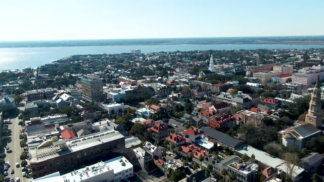 Iconic American city of Charleston, aerial panoramic view