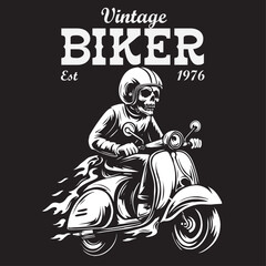 Naklejka premium Vintage monochrome illustration of a vintage motorcycle rider
