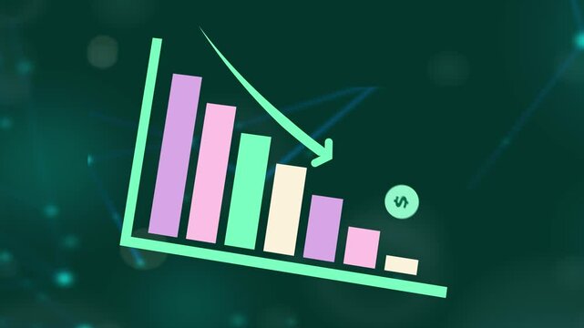 Downward arrow graph bar decreasing financial data diagrams shows economic recession in profits, global economic collapse, stock plunge, Business crash chart a metaphor for the financial crisis. 4K