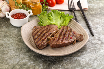 Delicus grilled beef steak with sauce