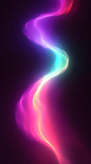 Abstract glowing neon pink, teal, and yellow light trail on black background.