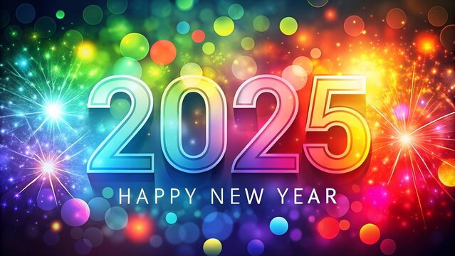 Colorful Background Happy New Year 2025. Perfect for: New Year, Global