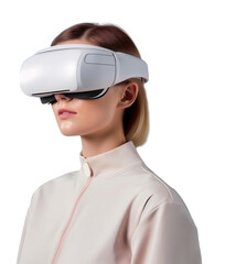 A woman with a virtual reality headset, isolated background
