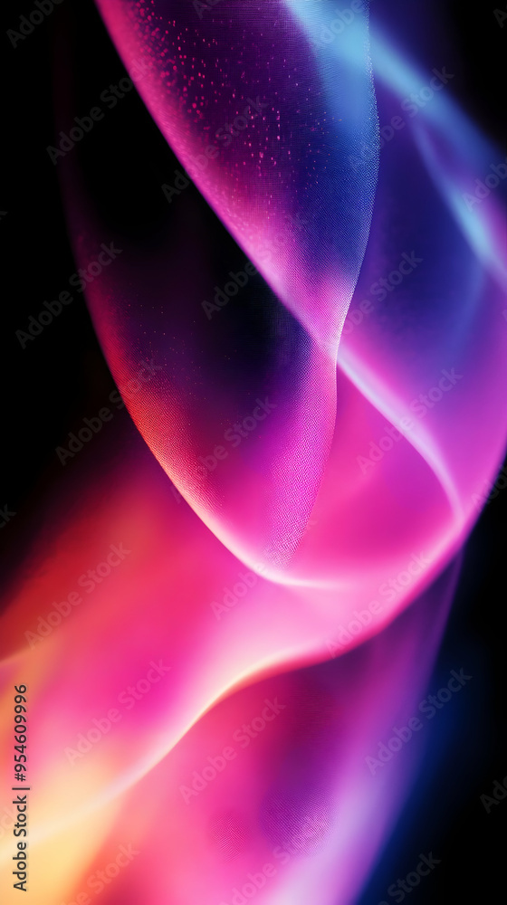 Canvas Prints Abstract glowing waves in pink, blue and yellow on a dark background.