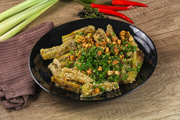 Asian cuisine baked eggplant with peanut