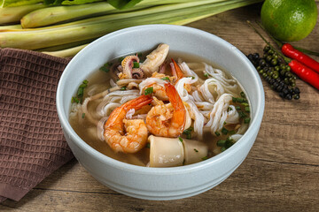 Vietnamese Pho Bo soup with seafood
