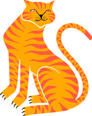 Dynamic Roaring Tiger Illustration in Vibrant Orange