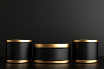 3d black friday sale cylinder podiums black and gold on black background for show cosmetic podructs display case with generative ai