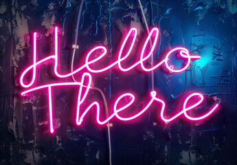 A neon sign with the text Hello There in pink colour AI Image
