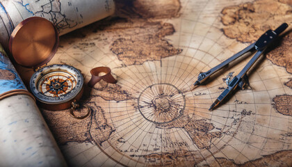 Cartography and map making, featuring elements like maps, compasses, and cartographic tools, symbolizing map creation, geographic information, and navigation.