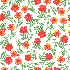 Marigold Flower Seamless Pattern. Floral Digital Paper.