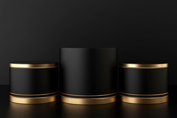 3d black friday sale cylinder podiums black and gold on black background for show cosmetic podructs display case with generative ai