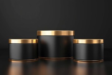 3d black friday sale cylinder podiums black and gold on black background for show cosmetic podructs display case with generative ai