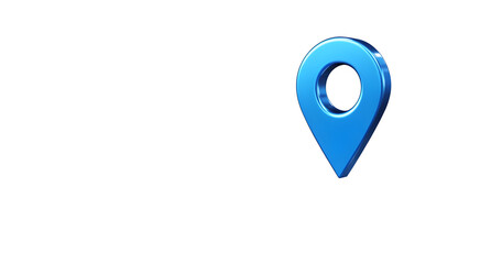 Blue location 3d icon of traffic street route map symbol or navigation gps pin point marker and global position system destination address sign isolated on white background with asphalt road pointer.
