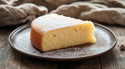 A clean semolina cake banner with ample copy space, showcasing a slice of cake on a rustic plate.