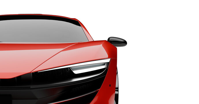 Red sports car front section on transparent background