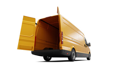 Open back yellow delivery van on transparent background © Photocreo Bednarek