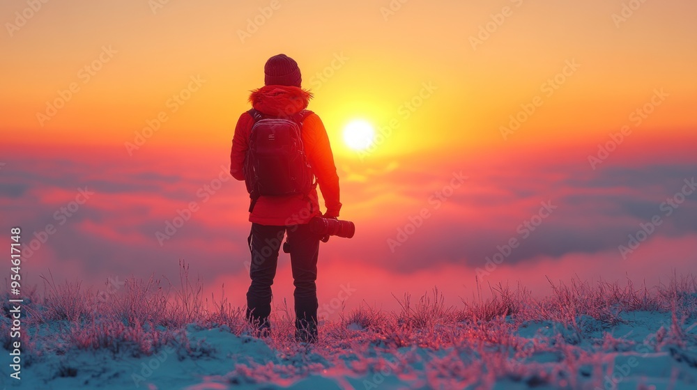 Sticker Photographer Silhouetted at Sunrise