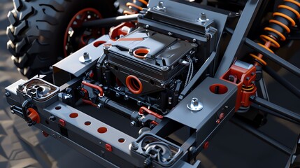 A detailed 3D render of a UTV winch mounting kit