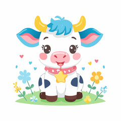 Cow Cute Small Cartoon Baby Animal Character
