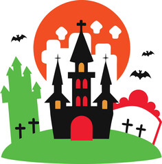 castle in the moonlight Halloween theme  