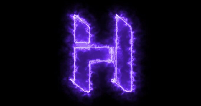 4K neon H alphabet on black background. H alphabet neon moving outline for an online shop, blog, web, cafe, and hotel on a black BG.Technology video material animation. Easy to use in any video.