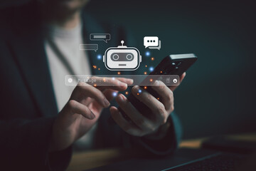 Ai technology, Artificial Intelligence. Woman using technology smart robot AI, artificial...