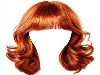 Fototapeta premium Shaggy Cut With Bangs Copper Red Wig Isolated On White Background, Ideal For Retro Hair Styles, Vintage Fashion Editorials, And Textured Hair Product Advertisements . Generative ai