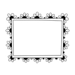 Empty floral black and white photo frame, design with text. Vector, the illustration is hand-drawn. Decorative contour element for decoration with an empty space. The border is made of flowers.