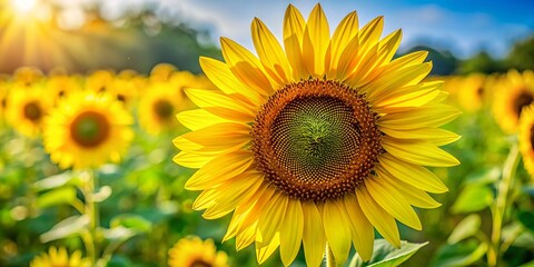 Obraz premium Vibrant yellow petals spread wide, bathed in warm sunlight, exuding pure joy and radiating optimism, a quintessential