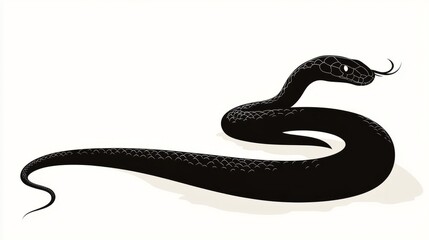 Fototapeta premium A stylized black snake coiled on a light background, emphasizing its shape and texture.