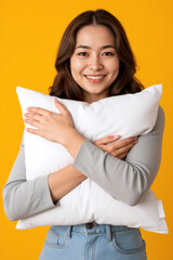 Pillow mockup with woman model